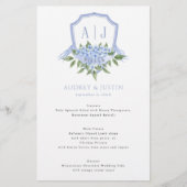 Blue Hydrangea Waterverf Crest Trouwpapier Menu (Voorkant)