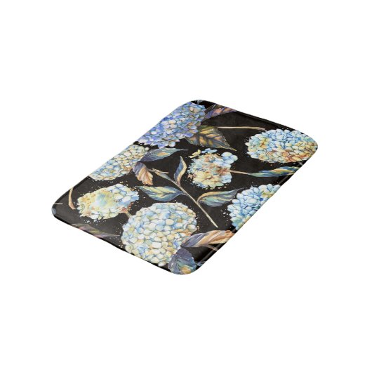 Blue Hydrangea Waterverf: Donker naadloos patroon Badmat (Gekanteld)