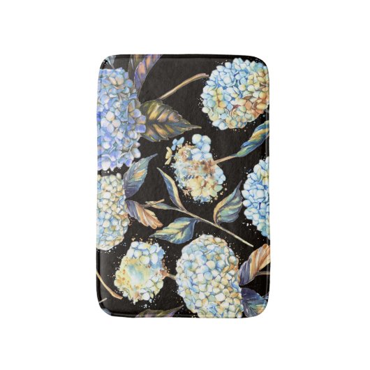 Blue Hydrangea Waterverf: Donker naadloos patroon Badmat (Voorkant Verticaal)