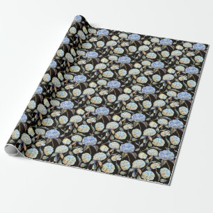 Blue Hydrangea Waterverf: Donker naadloos patroon Cadeaupapier