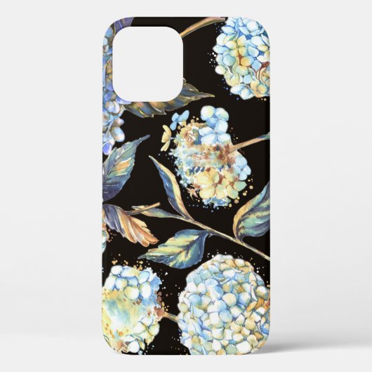 Blue Hydrangea Waterverf: Donker naadloos patroon Case-Mate iPhone Case (Achterkant)