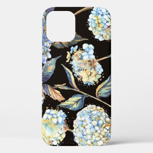 Blue Hydrangea Waterverf: Donker naadloos patroon Case-Mate iPhone Case (Achterkant)