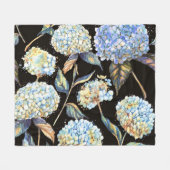 Blue Hydrangea Waterverf: Donker naadloos patroon Fleece Deken (Voorkant (Horizontaal))
