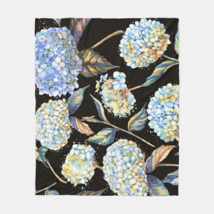 Blue Hydrangea Waterverf: Donker naadloos patroon Fleece Deken