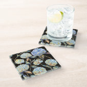 Blue Hydrangea Waterverf: Donker naadloos patroon Glazen Onderzetter (Schuin)