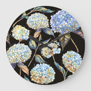 Blue Hydrangea Waterverf: Donker naadloos patroon Grote Klok
