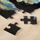 Blue Hydrangea Waterverf: Donker naadloos patroon Legpuzzel (Zijkant)