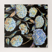 Blue Hydrangea Waterverf: Donker naadloos patroon Legpuzzel (Horizontaal)