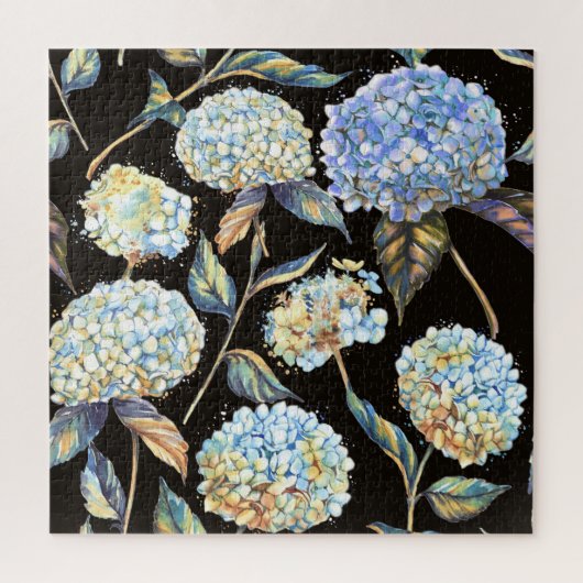 Blue Hydrangea Waterverf: Donker naadloos patroon Legpuzzel (Verticaal)