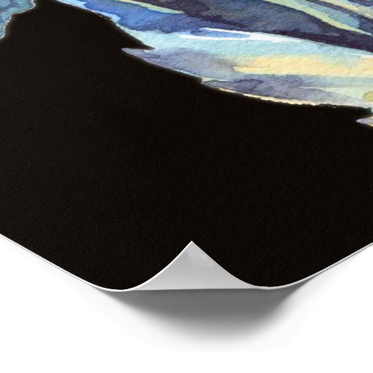 Blue Hydrangea Waterverf: Donker naadloos patroon Poster (Hoek)