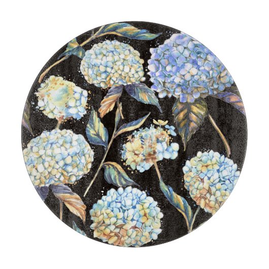 Blue Hydrangea Waterverf: Donker naadloos patroon Snijplank (Voorkant)