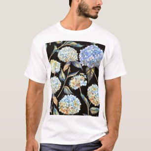 Blue Hydrangea Waterverf: Donker naadloos patroon T-shirt
