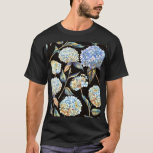 Blue Hydrangea Waterverf: Donker naadloos patroon T-shirt
