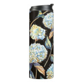 Blue Hydrangea Waterverf: Donker naadloos patroon Thermosbeker (Gedraaid links)