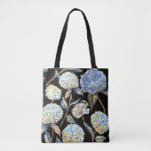 Blue Hydrangea Waterverf: Donker naadloos patroon Tote Bag (Voorkant)