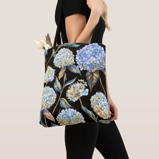Blue Hydrangea Waterverf: Donker naadloos patroon Tote Bag (Dichtbij)