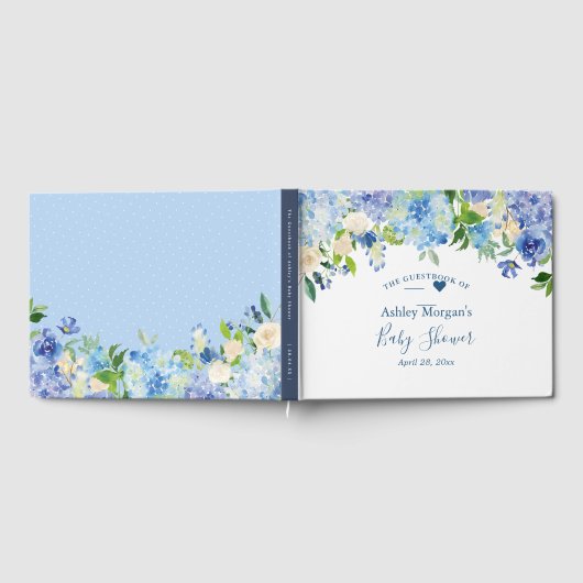 Blue Hydrangea Waterverf Floral Baby shower Gastenboek (Volledig)