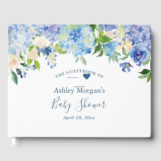 Blue Hydrangea Waterverf Floral Baby shower Gastenboek (Voorkant)