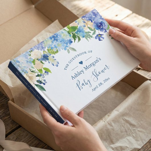 Blue Hydrangea Waterverf Floral Baby shower Gastenboek