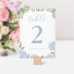 Blue Hydrangea Waterverf Floral Kaart<br><div class="desc">Deze prachtige bloementafelnummerkaart is voorzien van waterverf blauwe hortensia bloemen en uw aangepaste tekst aan beide zijden van de kaart. Gebruik de sjabloon om uw gegevens in te vullen. De functie "Verder aanpassen" kan worden gebruikt om het lettertype (grootte, stijl, kleur) te wijzigen, meer tekstregels toe te voegen of de...</div>