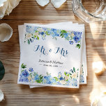 Blue Hydrangea Waterverf Floral Mr & Mrs Wedding Servetten<br><div class="desc">Geef deze "Blue Hydrangea Waterverf Floral Mr. & Mrs Wedding Paper Napkin" een speciaal tintje. Dit ontwerp van hoge kwaliteit is eenvoudig aan te passen om uniek van u te zijn! (1) Klik voor verdere aanpassingen op de knop "Aanpassen" en gebruik onze ontwerptool om deze sjabloon te wijzigen. (2) Neem...</div>