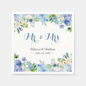 Blue Hydrangea Waterverf Floral Mr & Mrs Wedding Servetten (Voorkant)