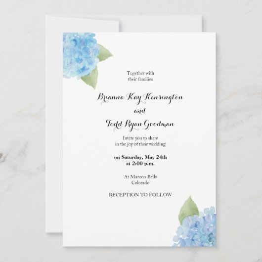 Blue Hydrangea Waterverf FloralUitnodiging Kaart (Voorkant)