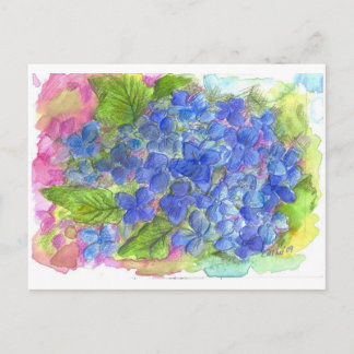 Blue Hydrangea Waterverf Flower Art Briefkaart