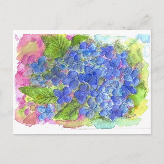 Blue Hydrangea Waterverf Flower Art Briefkaart (Voorkant)
