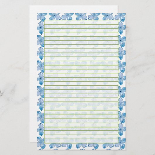 Blue Hydrangea Waterverf Flowers Lined Briefpapier (Voorkant / Achterkant)