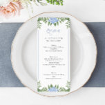 Blue Hydrangea Waterverf Flowers Wedding Menu<br><div class="desc">Dit prachtige ontwerp is voorzien van blauwe hortensia blooms en uw aangepaste tekst. Gebruik het sjabloon formulier om uw gegevens toe te voegen. De functie Verdere aanpassen kan worden gebruikt om toegang te krijgen tot het geavanceerde bewerkingsmenu waar u het lettertype, de kleuren en de lay-out van de tekst kunt...</div>