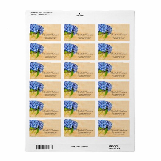 Blue Hydrangea Waterverf Mason Jar Etiket (Full Sheet)