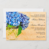 Blue Hydrangea Waterverf Mason Jar Wedding Kaart (Voorkant)
