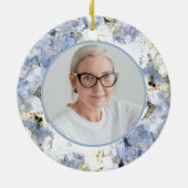 Blue Hydrangea Waterverf Memorial Keepsake Keramisch Ornament (Achterkant)