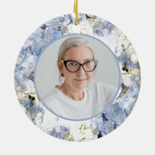 Blue Hydrangea Waterverf Memorial Keepsake Keramisch Ornament (Achterkant)