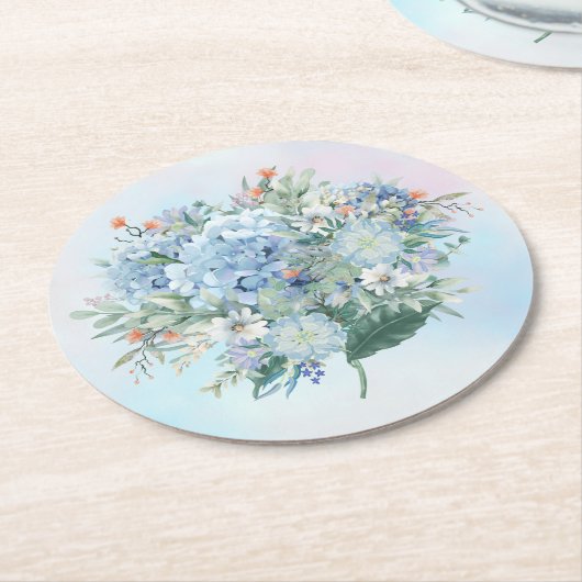 Blue Hydrangea Waterverf Papier Onderzetter (Gebogen)
