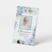 Blue Hydrangea Waterverf Viering van het Leven Reclamebord Met Voetstuk (Voorkant)