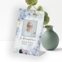 Blue Hydrangea Waterverf Viering van het Leven Reclamebord Met Voetstuk