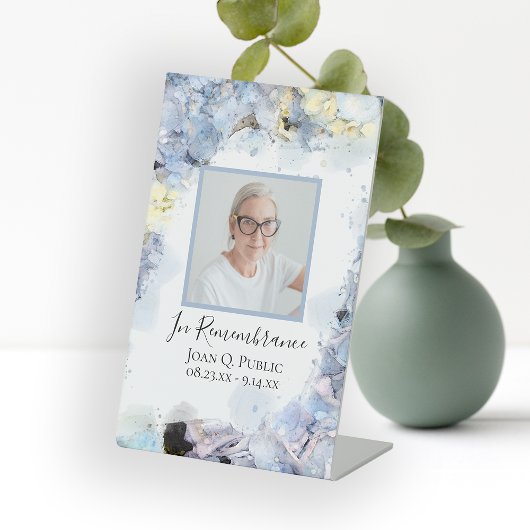 Blue Hydrangea Waterverf Viering van het Leven Reclamebord Met Voetstuk