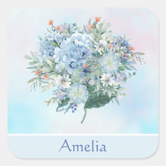 Blue Hydrangea Waterverf Vierkante Sticker (Voorkant)