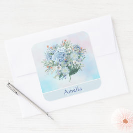 Blue Hydrangea Waterverf Vierkante Sticker