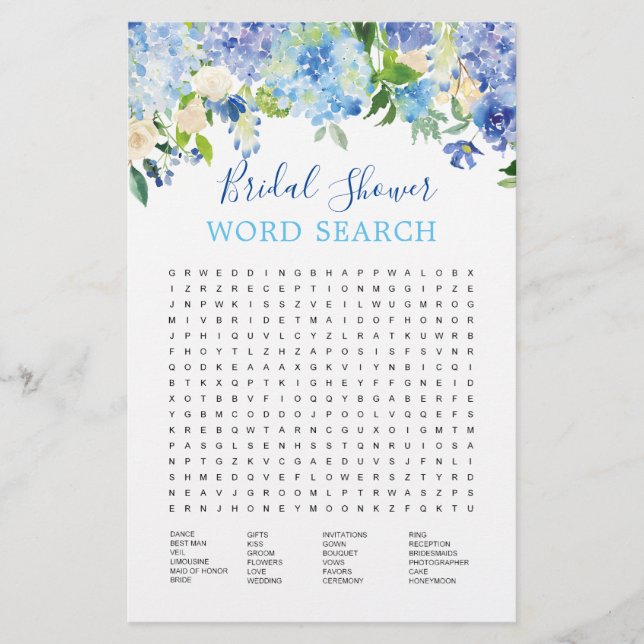 Blue Hydrangea Waterverf Vrijgezellenfeest Game (Voorkant)