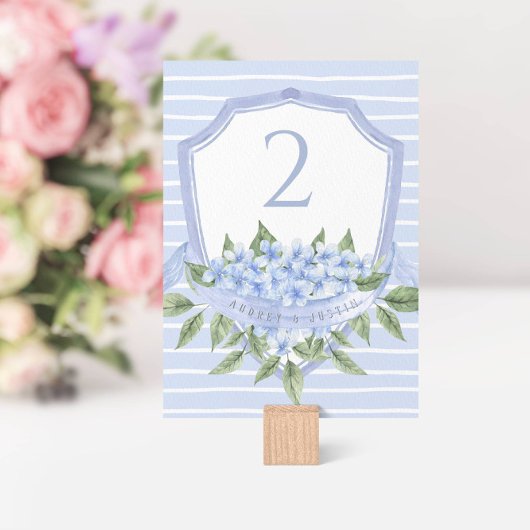 Blue Hydrangea Waterverf Wedding Crest Kaart