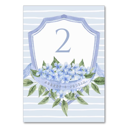 Blue Hydrangea Waterverf Wedding Crest Kaart (Achterkant)