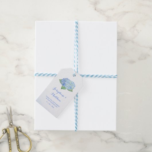 Blue Hydrangea Waterverf Wedding Favor Cadeaulabel (Met Touw)