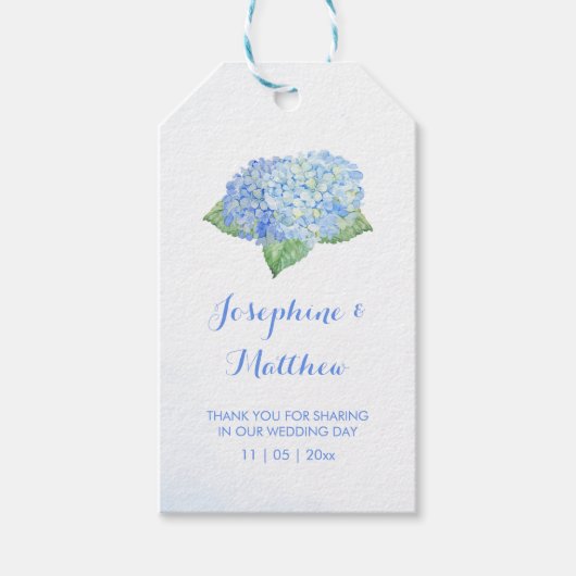Blue Hydrangea Waterverf Wedding Favor Cadeaulabel (Voorkant)