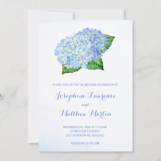 Blue Hydrangea Waterverf Wedding Invitations Kaart (Voorkant)
