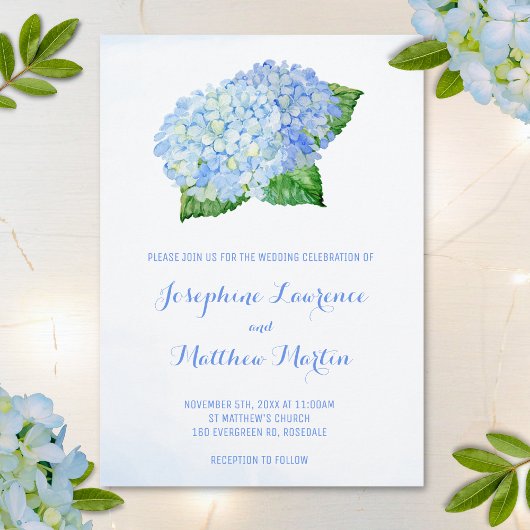 Blue Hydrangea Waterverf Wedding Invitations Kaart