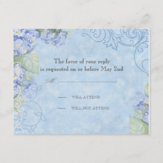 Blue Hydrangea - Weddenschap-kaart RSVP Kaartje