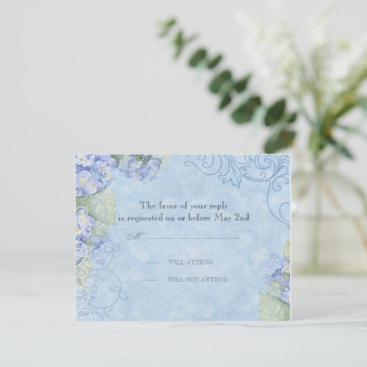 Blue Hydrangea - Weddenschap-kaart RSVP Kaartje (Staand voorkant)